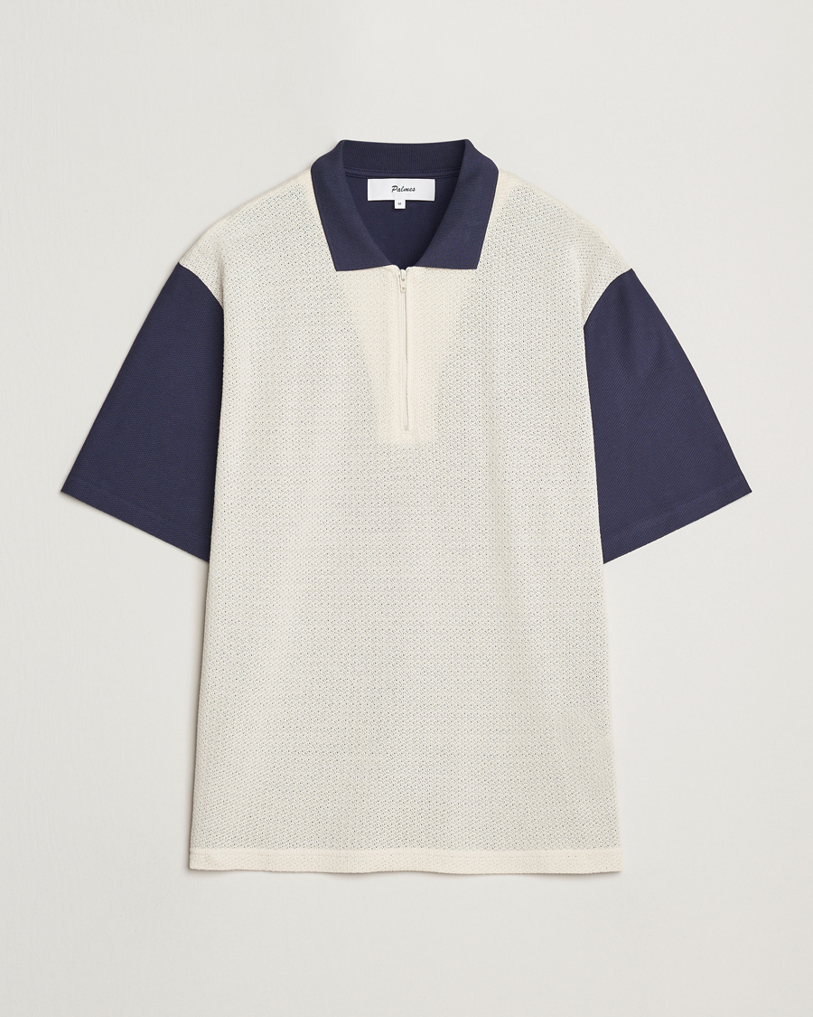 Hombres | Polos | Palmes | Textured Zip Polo White/Navy