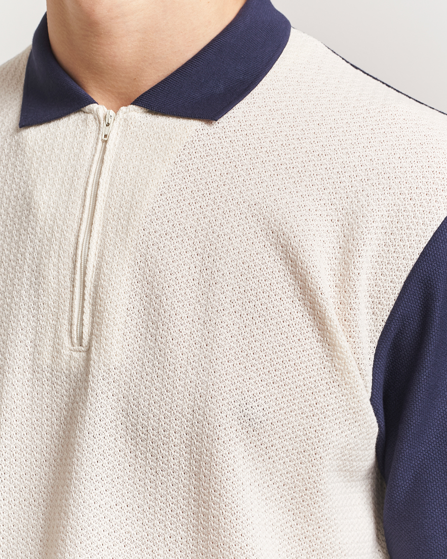 Hombres | Polos | Palmes | Textured Zip Polo White/Navy