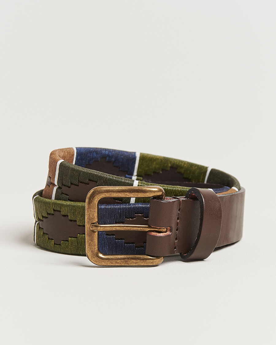 Hombres | Cinturones | Pampeano | Caza Hand Stitched Classic Leather Belt 3,5cm Green/Blue