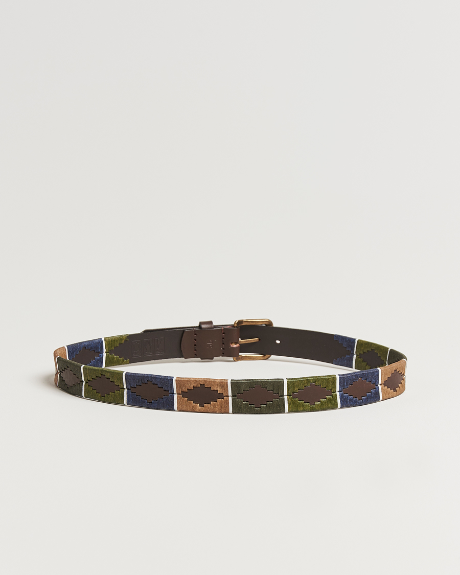 Hombres | Cinturones | Pampeano | Caza Hand Stitched Classic Leather Belt 3,5cm Green/Blue