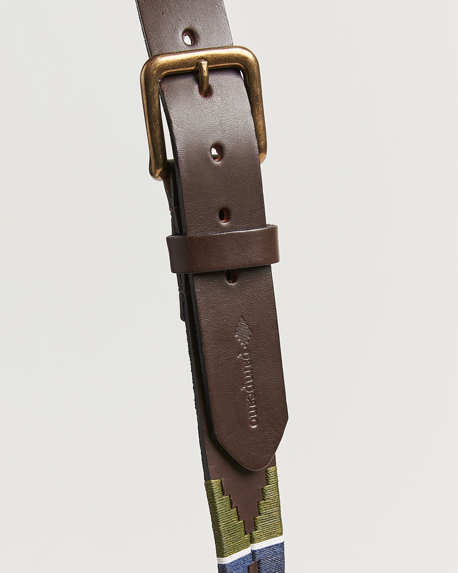Hombres | Cinturones | Pampeano | Caza Hand Stitched Classic Leather Belt 3,5cm Green/Blue