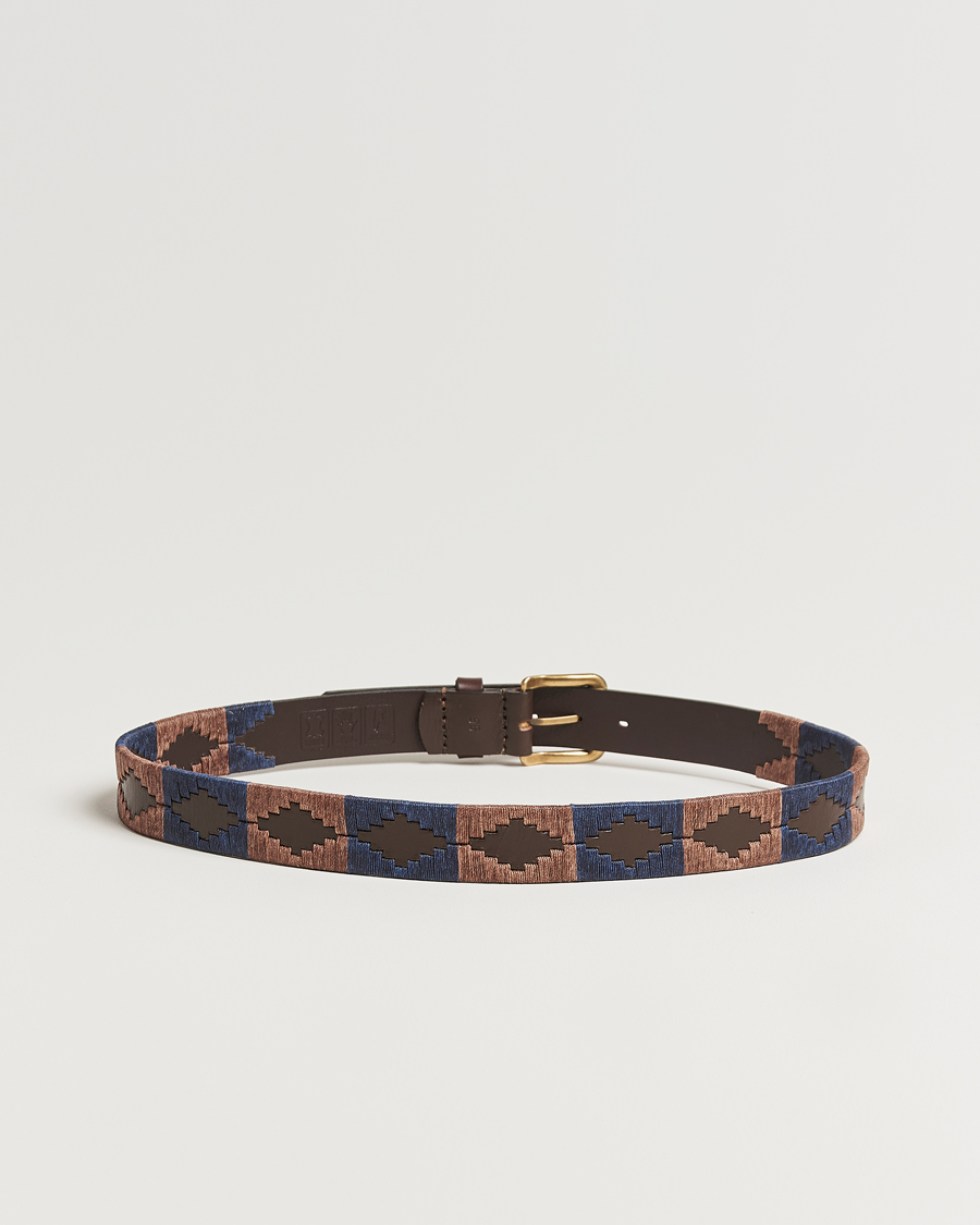Hombres | Cinturones | Pampeano | Jefe Hand Stitched Classic Leather Belt 3,5cm Brown/Blue