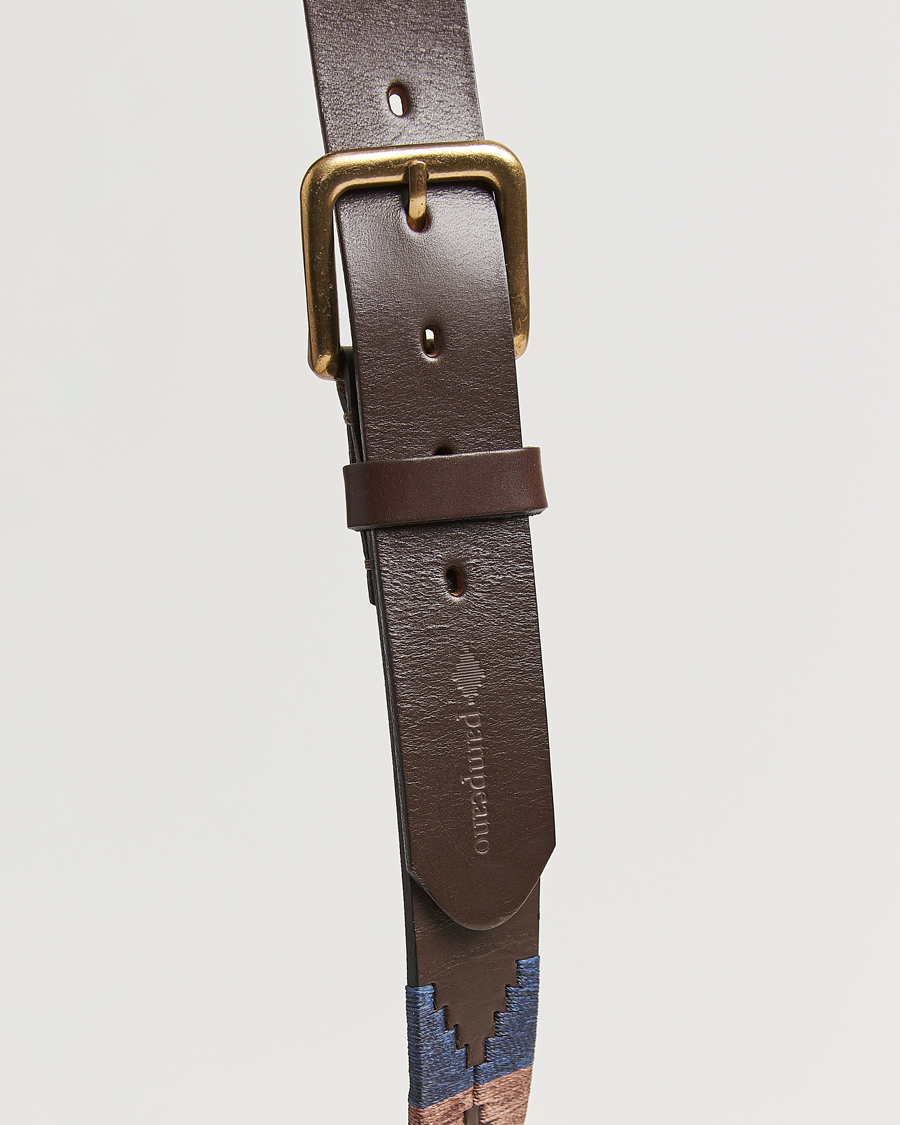 Hombres | Cinturones | Pampeano | Jefe Hand Stitched Classic Leather Belt 3,5cm Brown/Blue