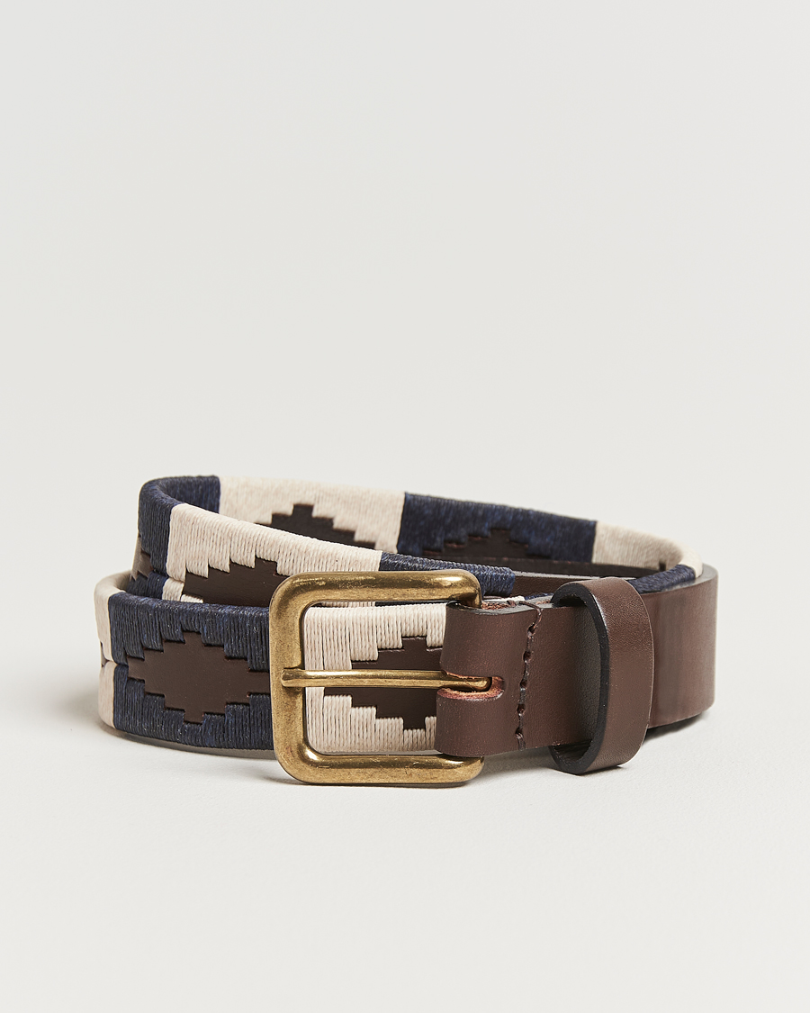 Hombres | Cinturones | Pampeano | Jugadoro Hand Stitched Classic Leather Belt 3,5cm Blue/White