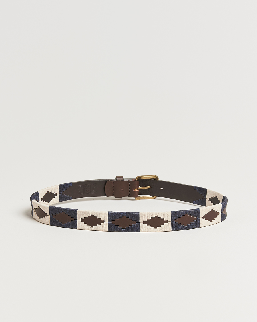 Hombres | Cinturones | Pampeano | Jugadoro Hand Stitched Classic Leather Belt 3,5cm Blue/White