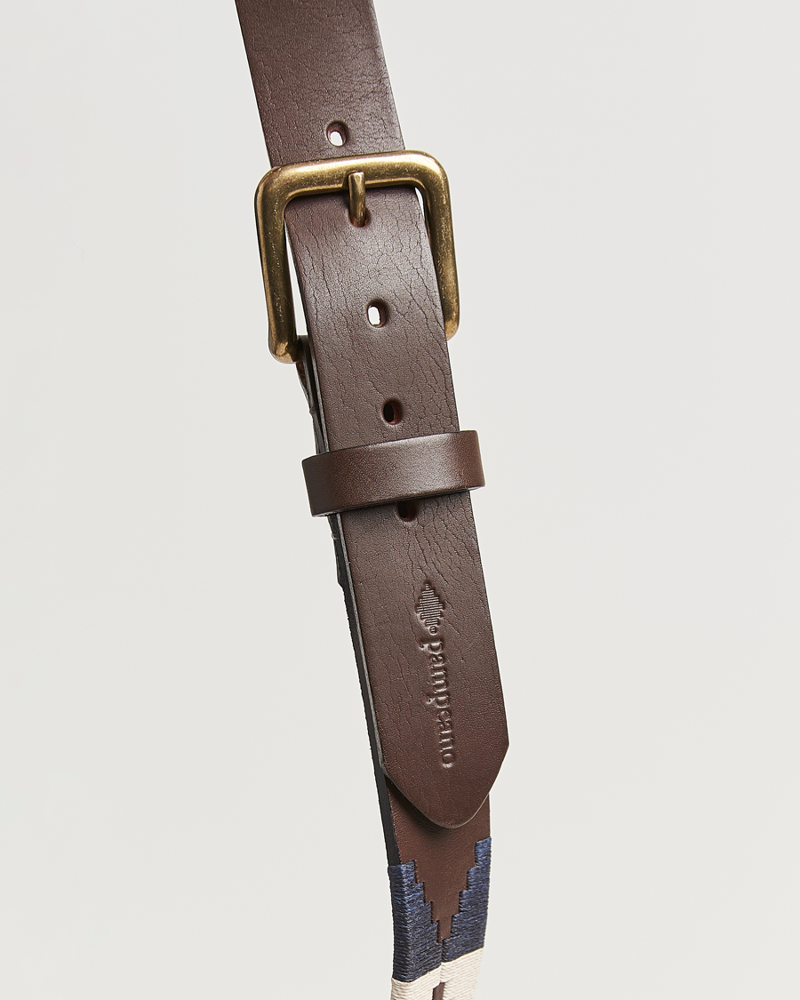 Hombres | Cinturones | Pampeano | Jugadoro Hand Stitched Classic Leather Belt 3,5cm Blue/White