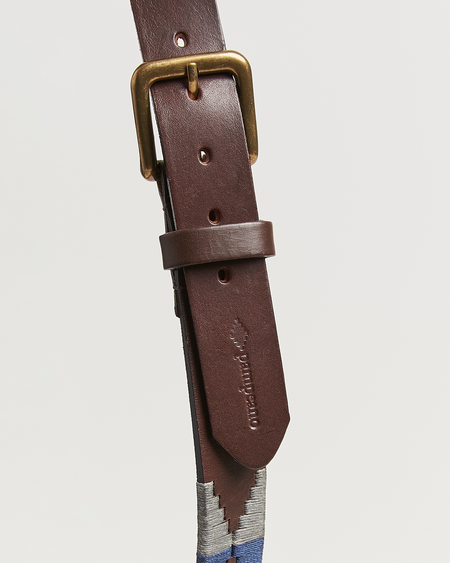 Hombres | Cinturones | Pampeano | Roca Hand Stitched Classic Leather Belt 3,5cm Blue/Grey/White
