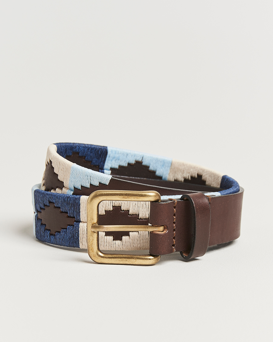 Hombres | Cinturones | Pampeano | Sereno Hand Stitched Classic Leather Belt 3,5cm Blue
