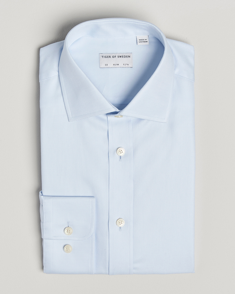 Hombres | Camisas | Tiger of Sweden | Adley Structured Slim Fit Cut Away Shirt Light Blue