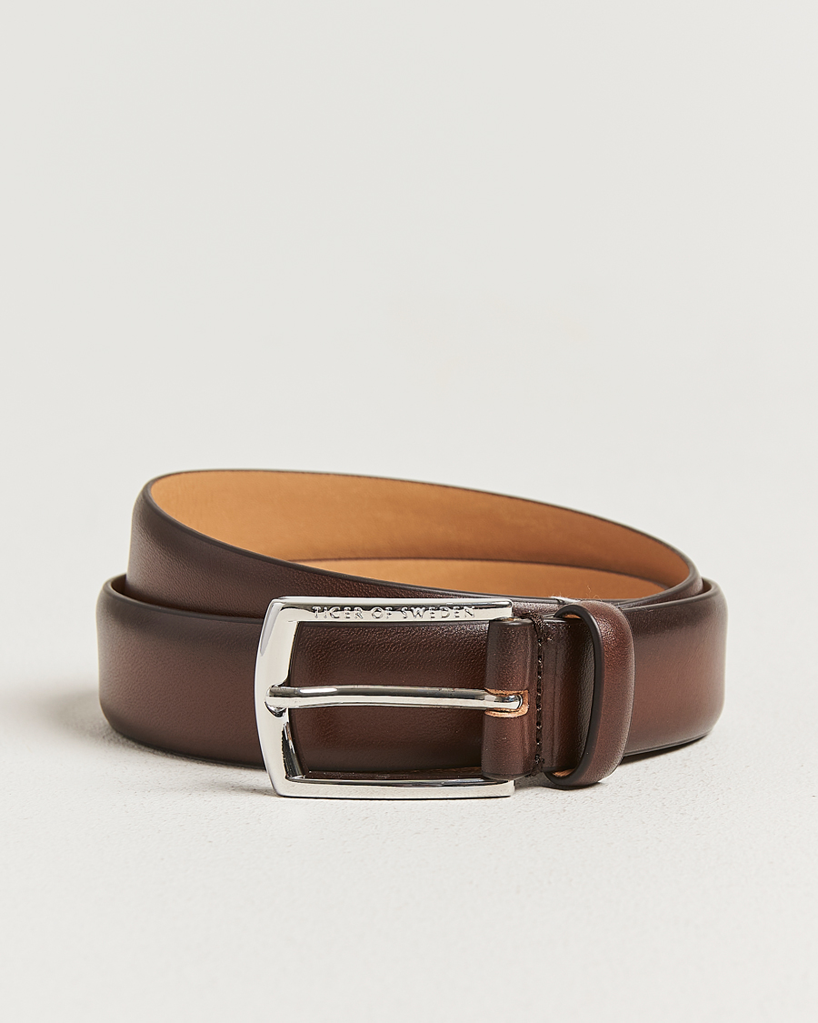 Hombres | Cinturones | Tiger of Sweden | Asenby Leather 3 cm Belt Dark Brown