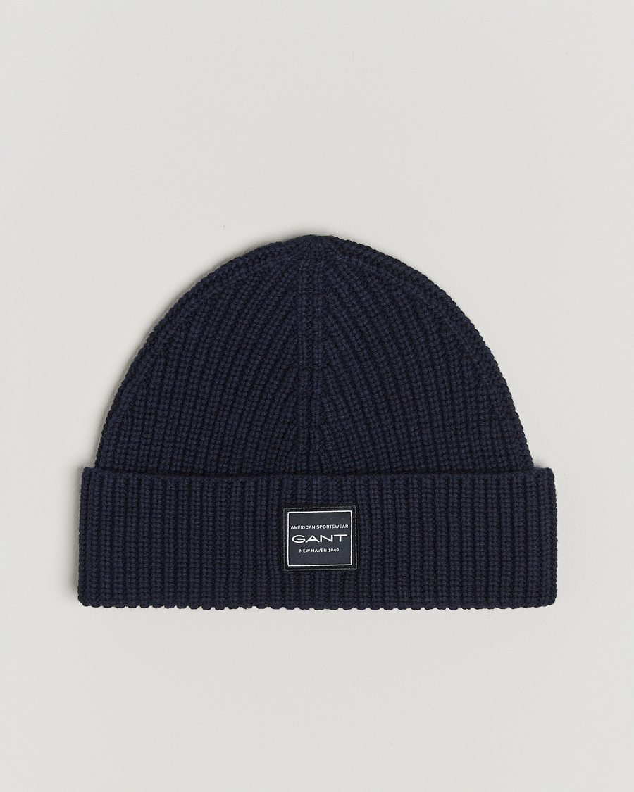Hombres | GANT Cotton Ribbed Beanie Evening Blue | GANT | Cotton Ribbed Beanie Evening Blue