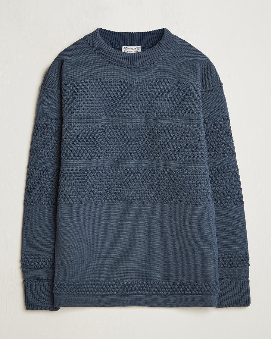 Hombres | Jerséis y prendas de punto | S.N.S. Herning | Fisherman Wool Crew Neck Sweater Faded Mineral Blue