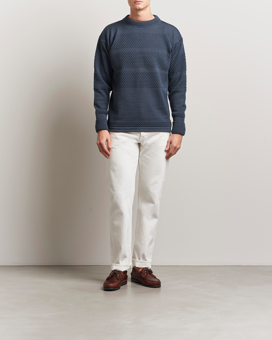 Hombres | Jerséis y prendas de punto | S.N.S. Herning | Fisherman Wool Crew Neck Sweater Faded Mineral Blue