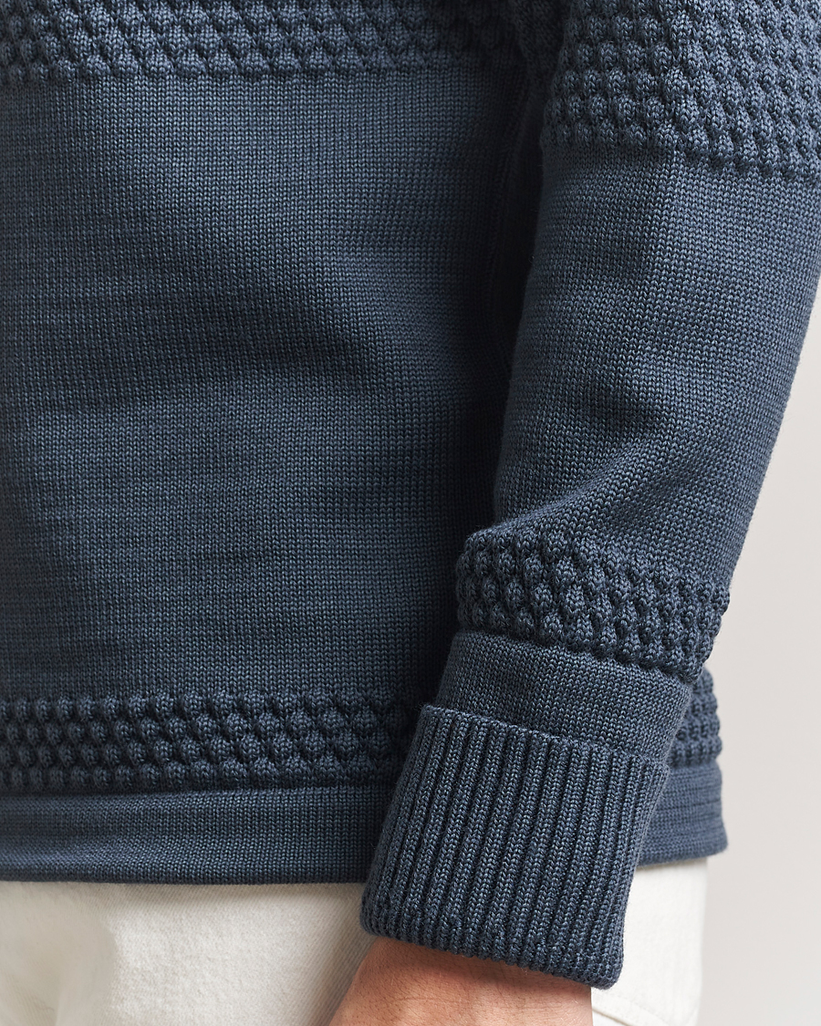 Hombres | Jerséis y prendas de punto | S.N.S. Herning | Fisherman Wool Crew Neck Sweater Faded Mineral Blue