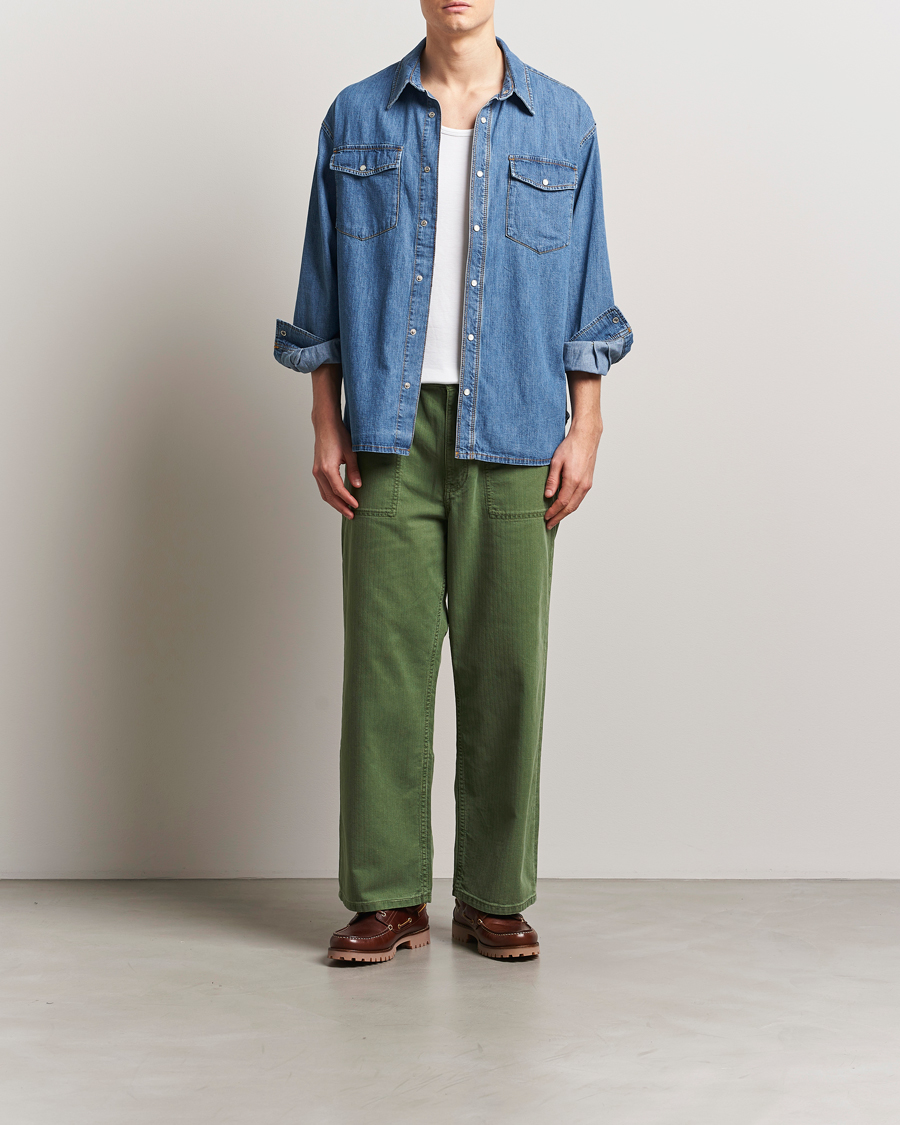 Hombres | Pantalones | Jeanerica | GM010 Genua Worker Chino Chevron Green