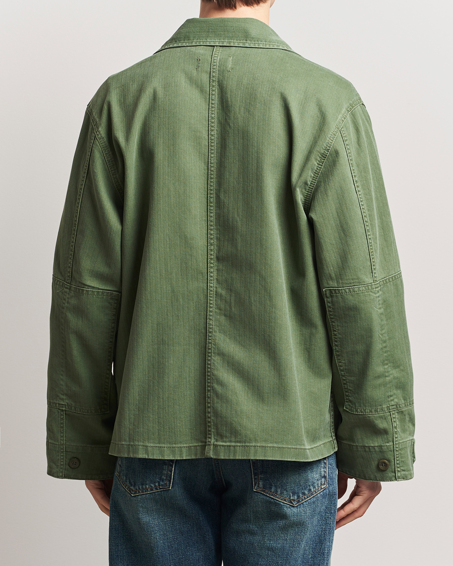 Hombres | Camisas | Jeanerica | Luc Herringbone Overshirt Chevron Green