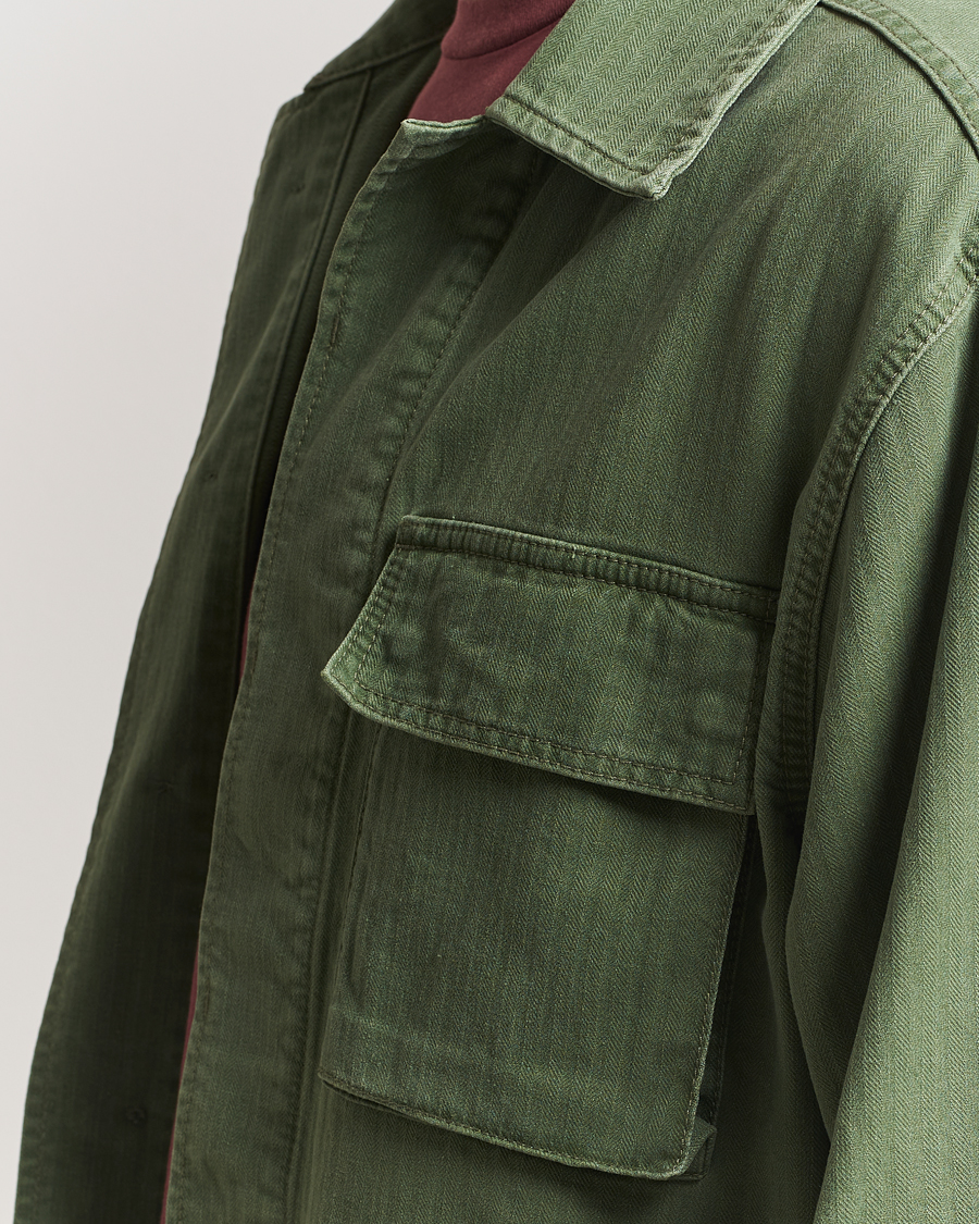 Hombres | Camisas | Jeanerica | Luc Herringbone Overshirt Chevron Green