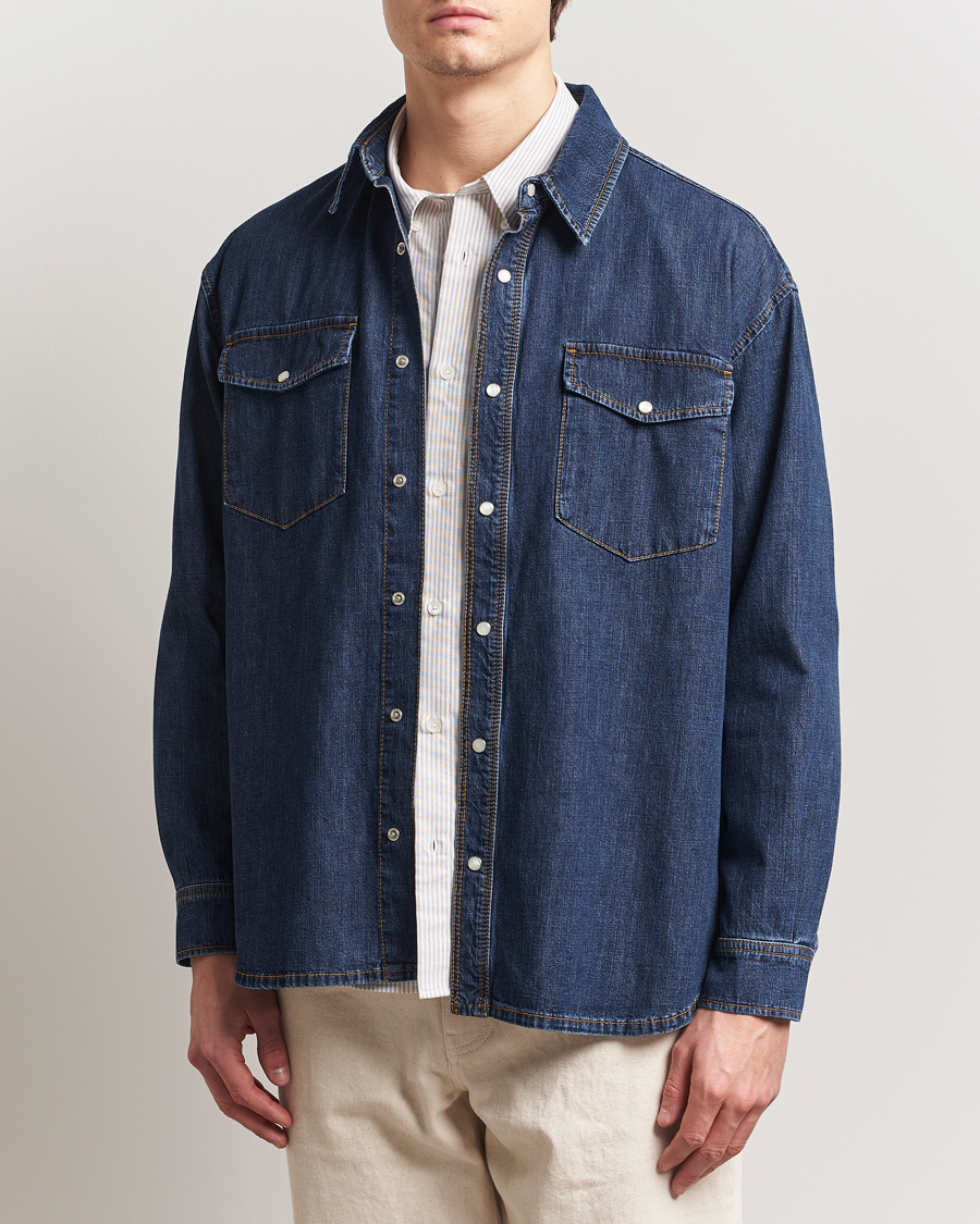 Hombres | Camisas | Jeanerica | Arno Denim Shirt Dark Blue Vintage