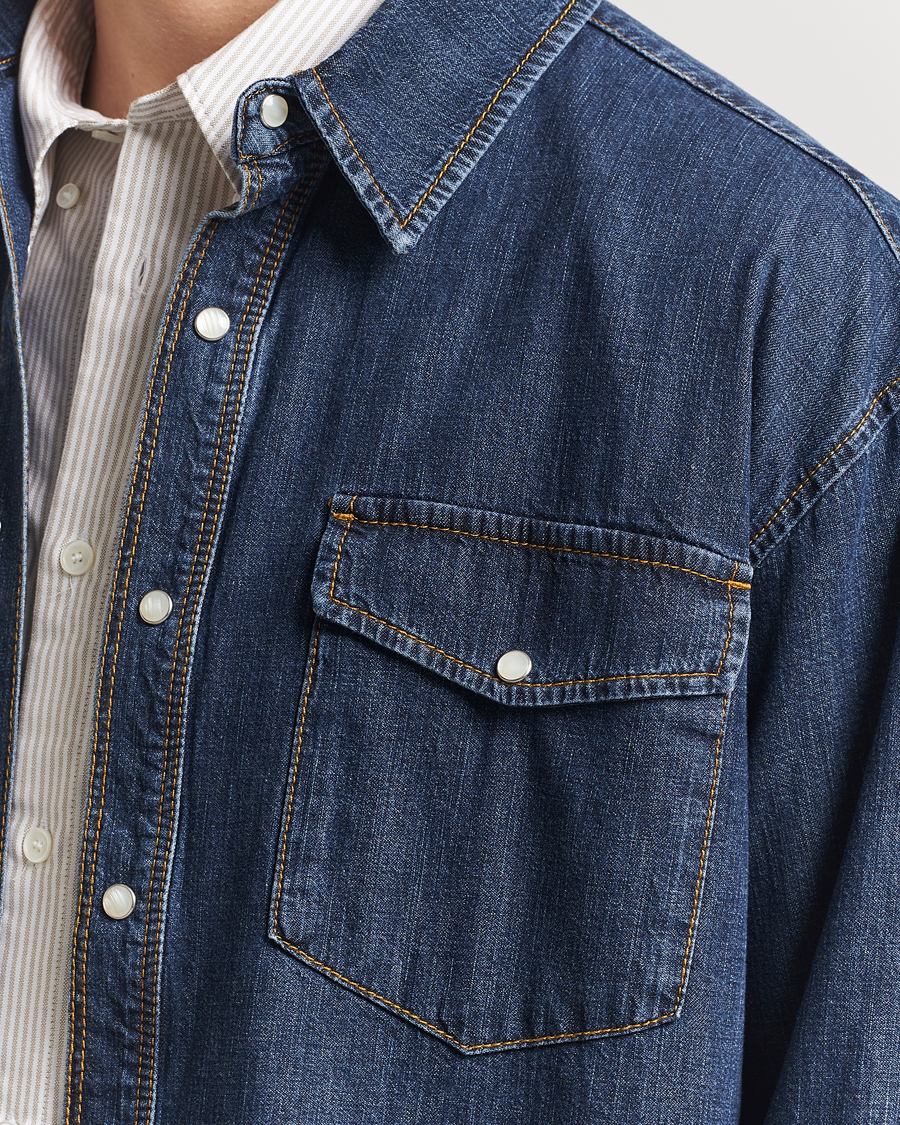 Hombres | Camisas | Jeanerica | Arno Denim Shirt Dark Blue Vintage