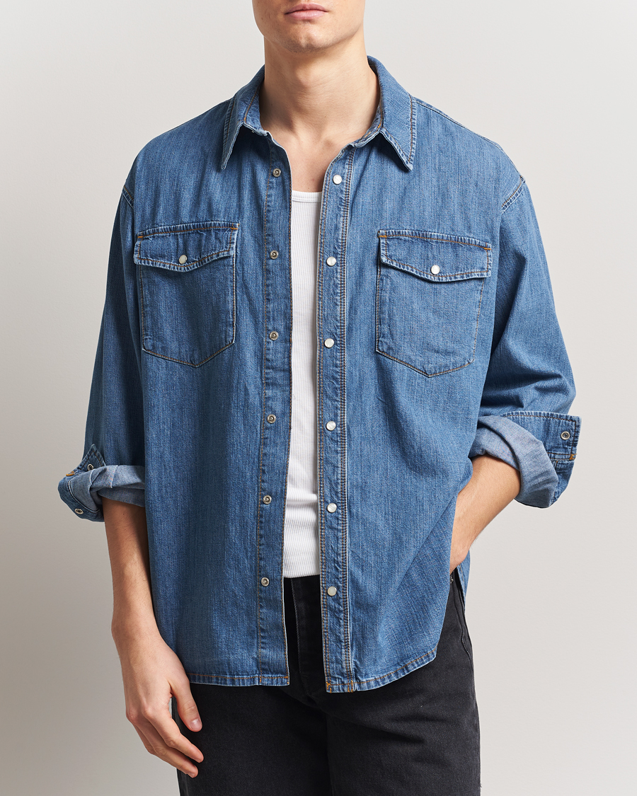 Hombres | Camisas | Jeanerica | Arno Denim Shirt Light Blue Vintage