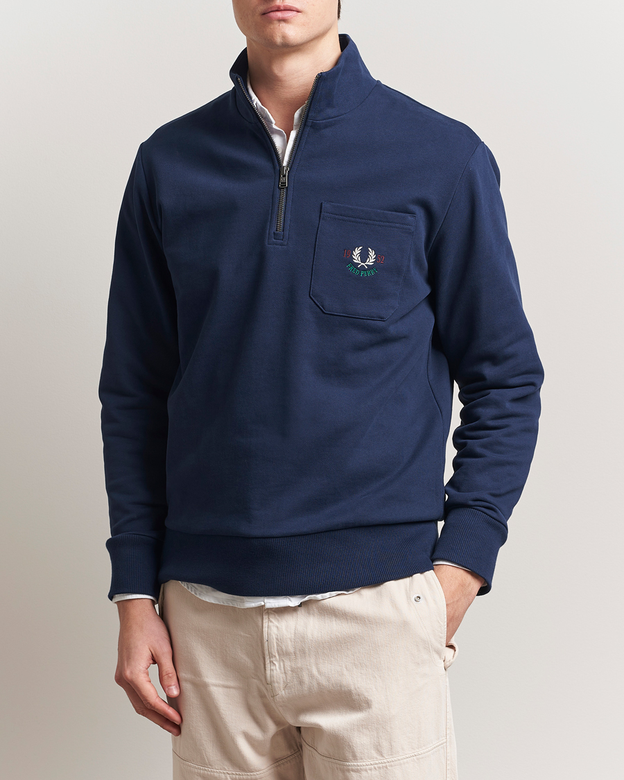 Hombres | Jerséis y prendas de punto | Fred Perry | Embroidered Champion Half Zip Tennis Blue