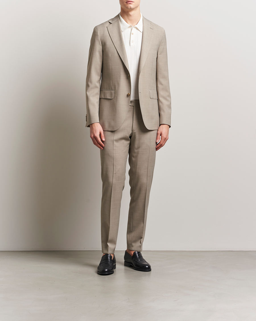 Hombres | Pantalones | Oscar Jacobson | Denz Wool Stretch Suit Trousers Beige