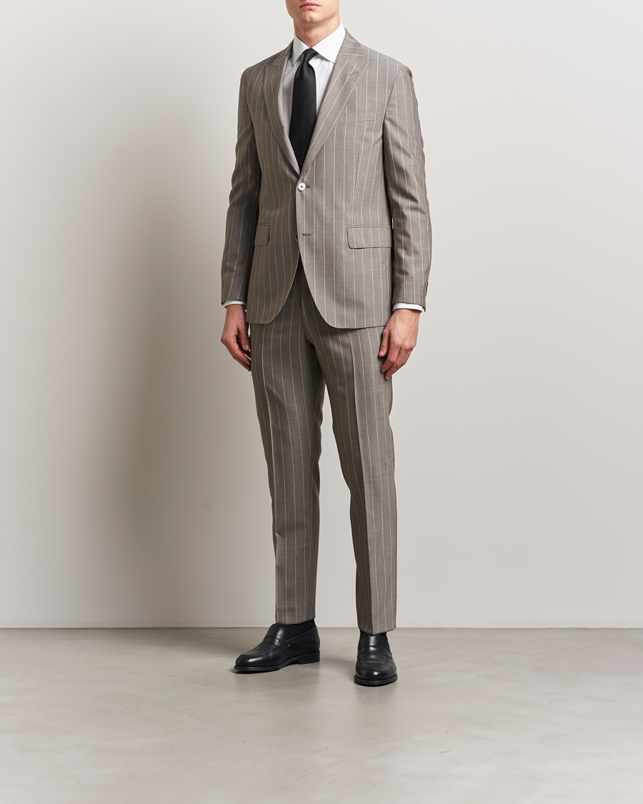 Hombres | Blazers | Oscar Jacobson | Faron Striped Super 130s Wool Blazer Beige
