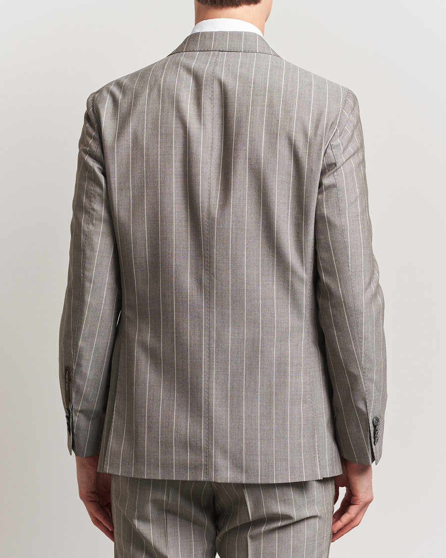 Hombres | Blazers | Oscar Jacobson | Faron Striped Super 130s Wool Blazer Beige