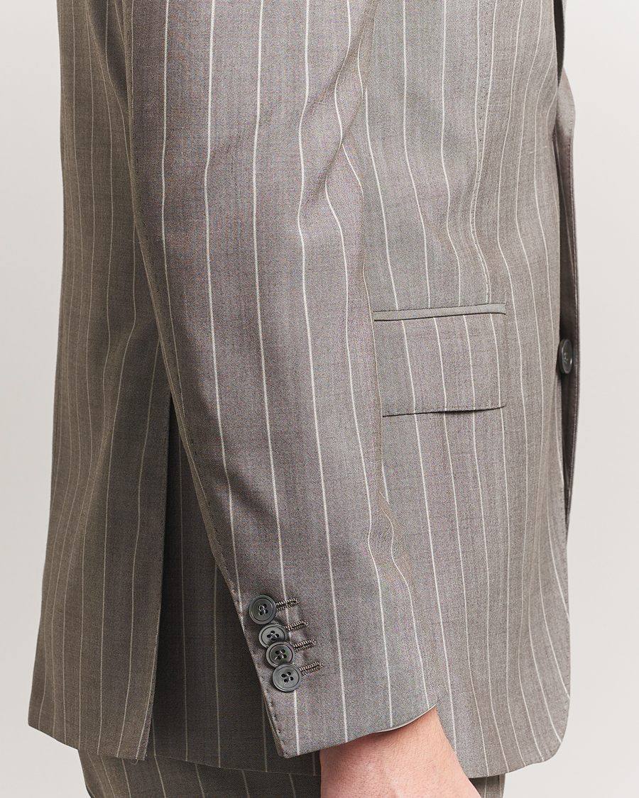 Hombres | Blazers | Oscar Jacobson | Faron Striped Super 130s Wool Blazer Beige