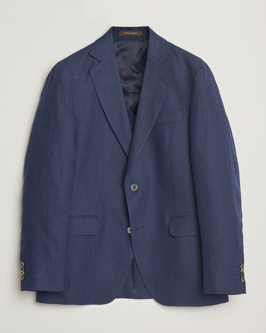 Hombres | Blazers | Oscar Jacobson | Ferry Soft Linen Blazer Navy