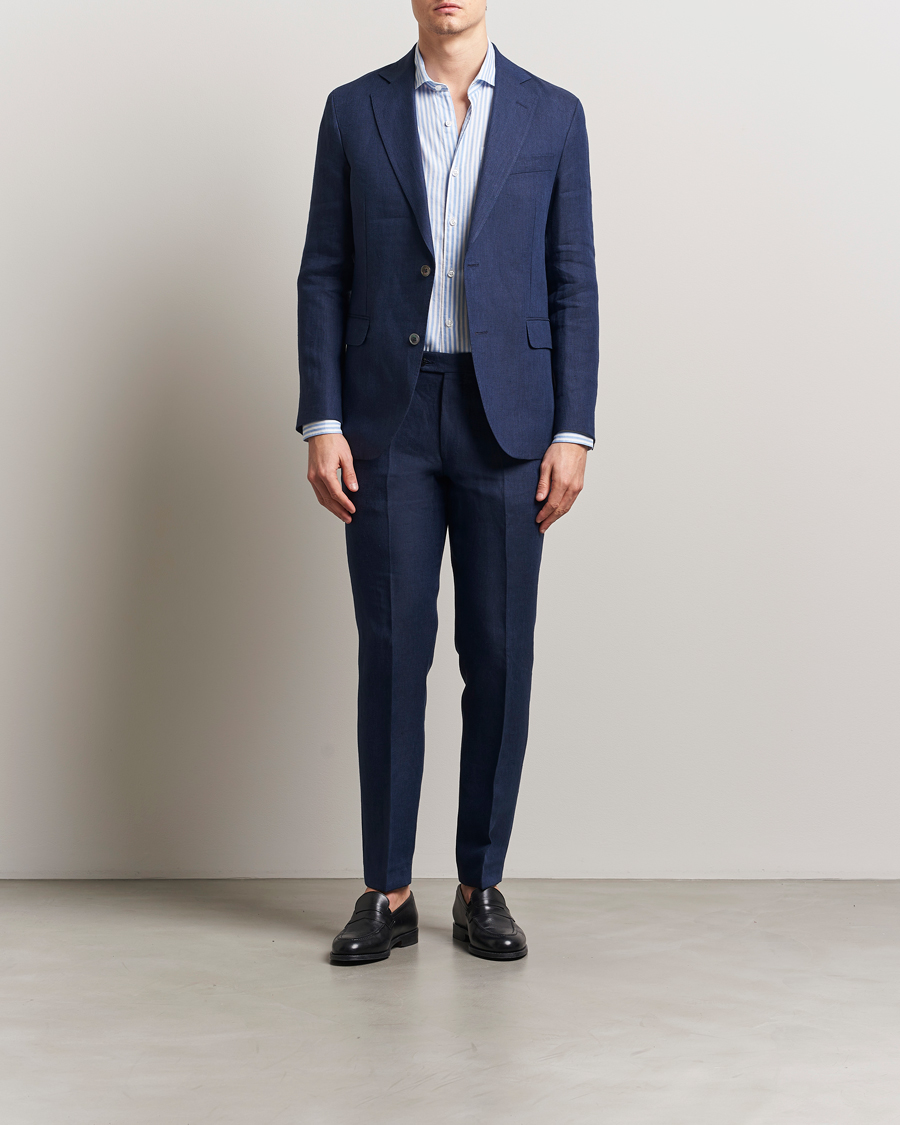 Hombres | Blazers | Oscar Jacobson | Ferry Soft Linen Blazer Navy