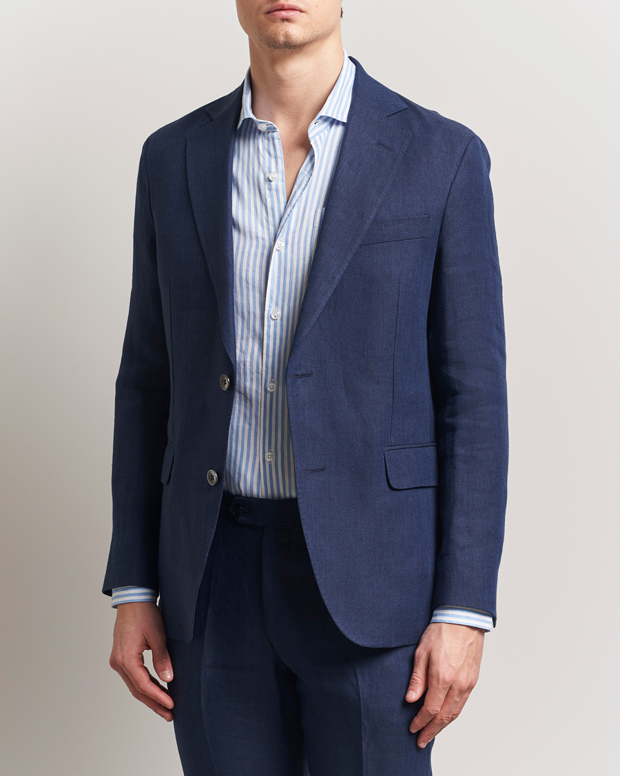 Hombres | Blazers | Oscar Jacobson | Ferry Soft Linen Blazer Navy