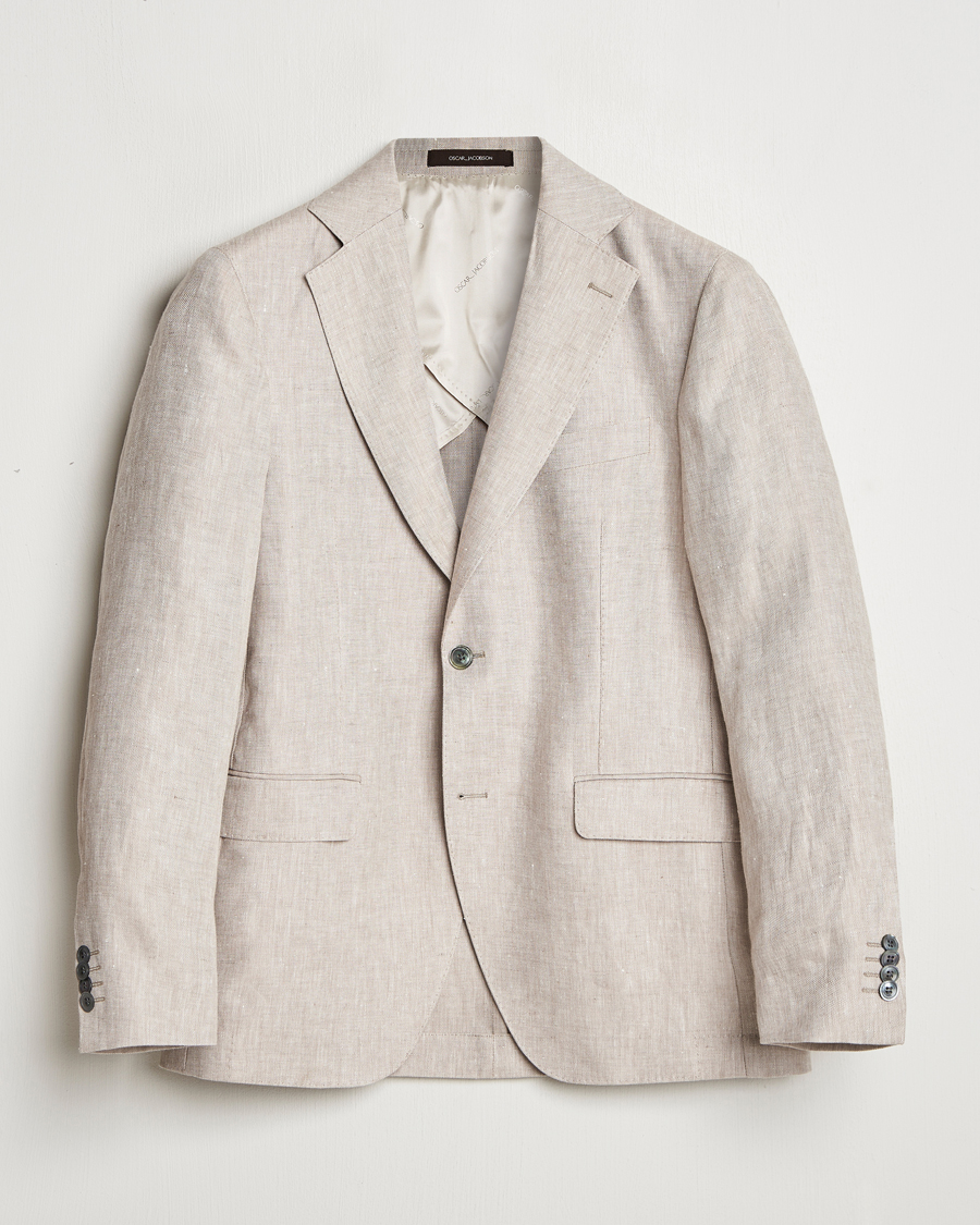 Hombres | Blazers | Oscar Jacobson | Ferry Soft Linen Blazer Beige