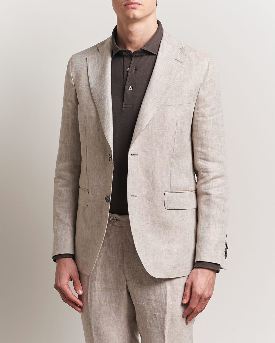 Hombres | Blazers | Oscar Jacobson | Ferry Soft Linen Blazer Beige