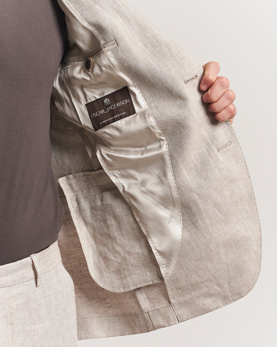 Hombres | Blazers | Oscar Jacobson | Ferry Soft Linen Blazer Beige