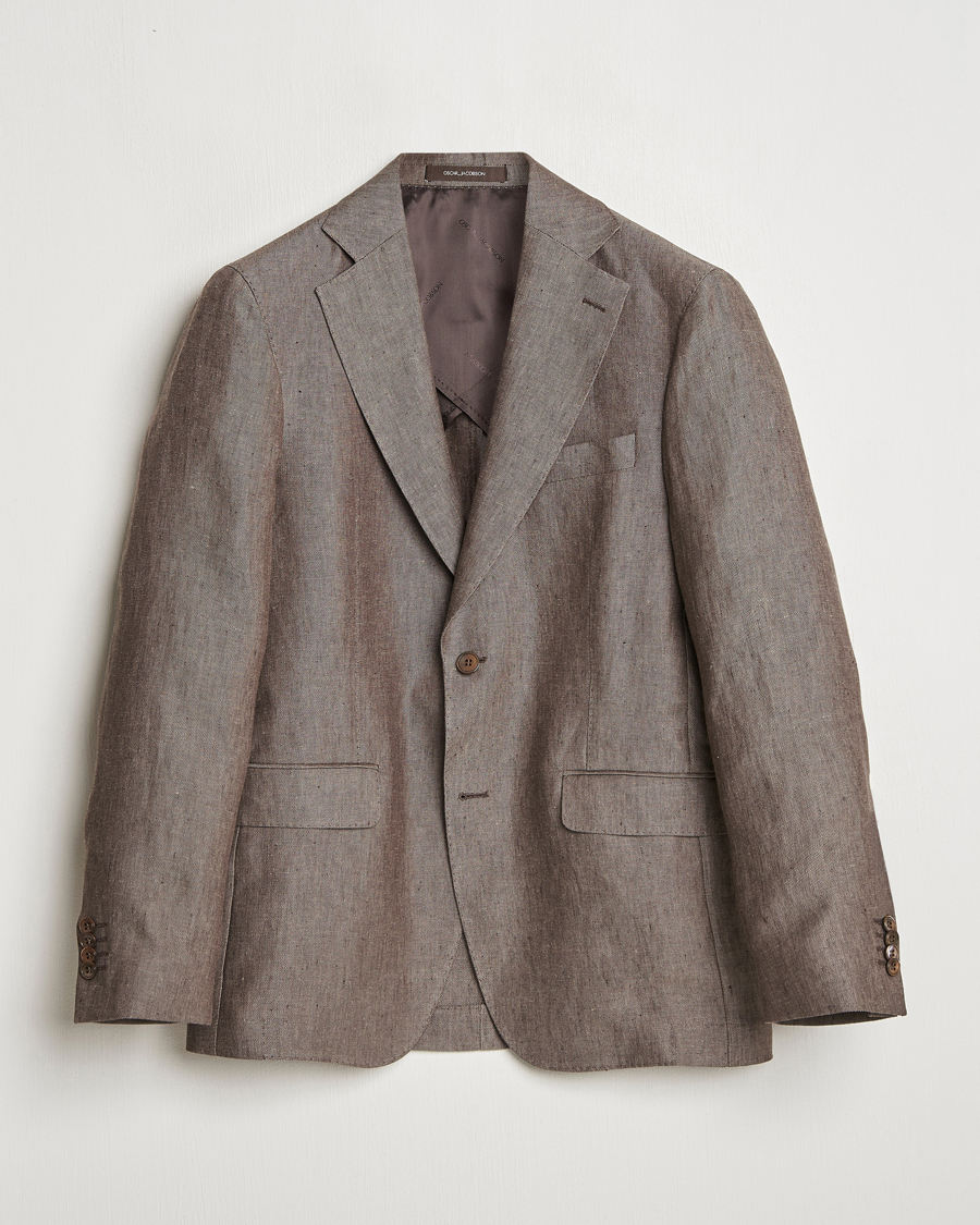 Hombres | Blazers | Oscar Jacobson | Ferry Soft Linen Blazer Brown
