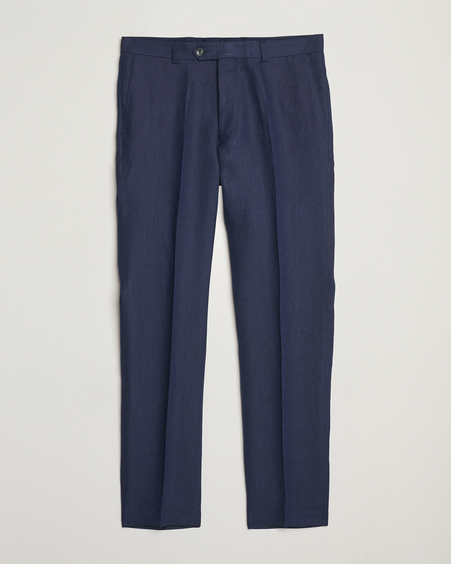 Hombres | Pantalones | Oscar Jacobson | Denz Linen Trousers Navy