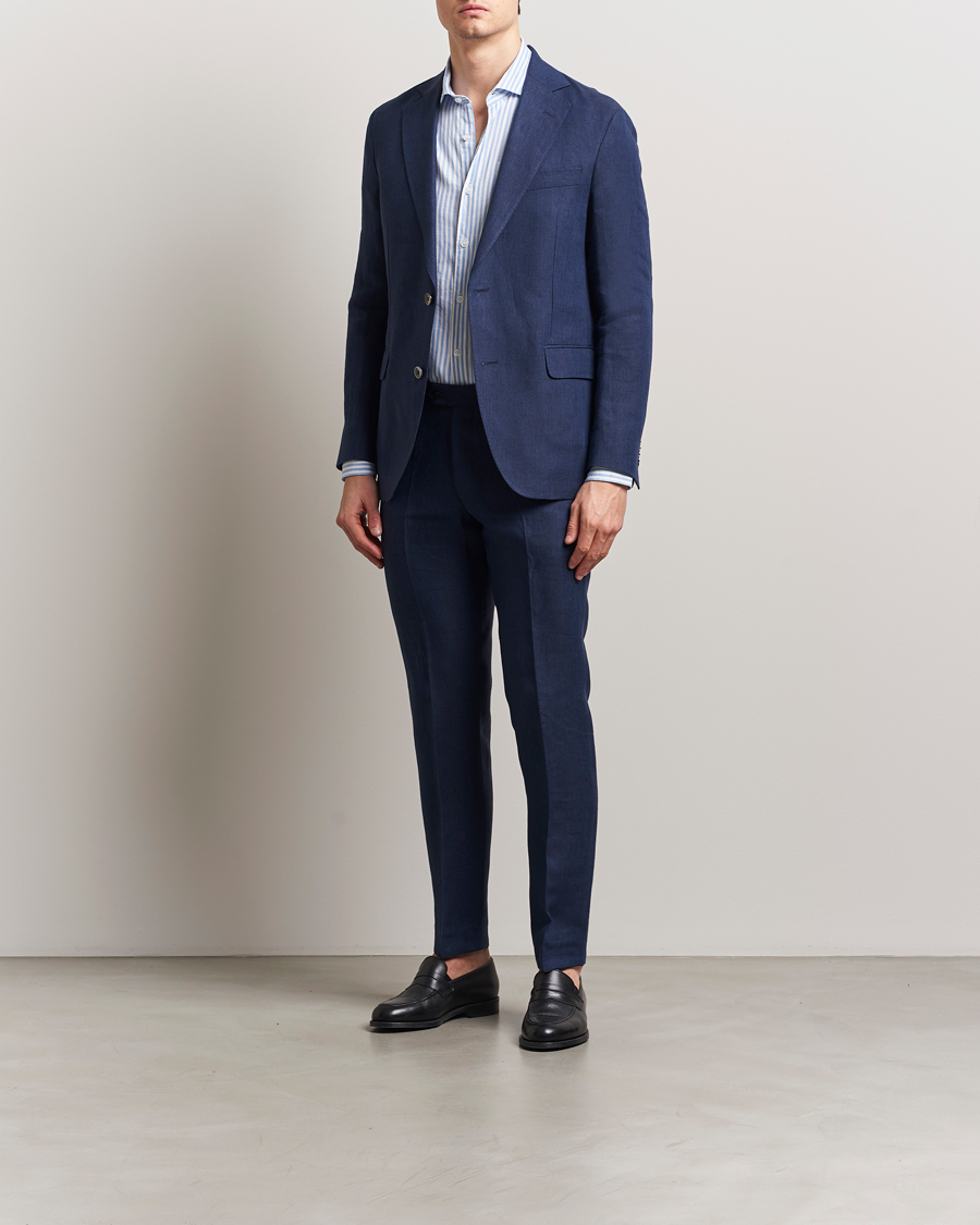 Hombres | Pantalones | Oscar Jacobson | Denz Linen Trousers Navy