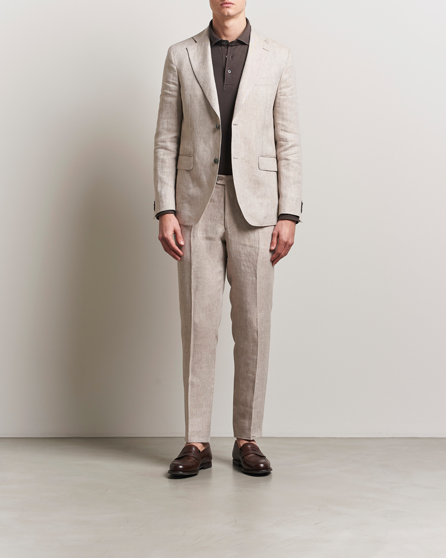Hombres | Pantalones | Oscar Jacobson | Denz Linen Trousers Beige