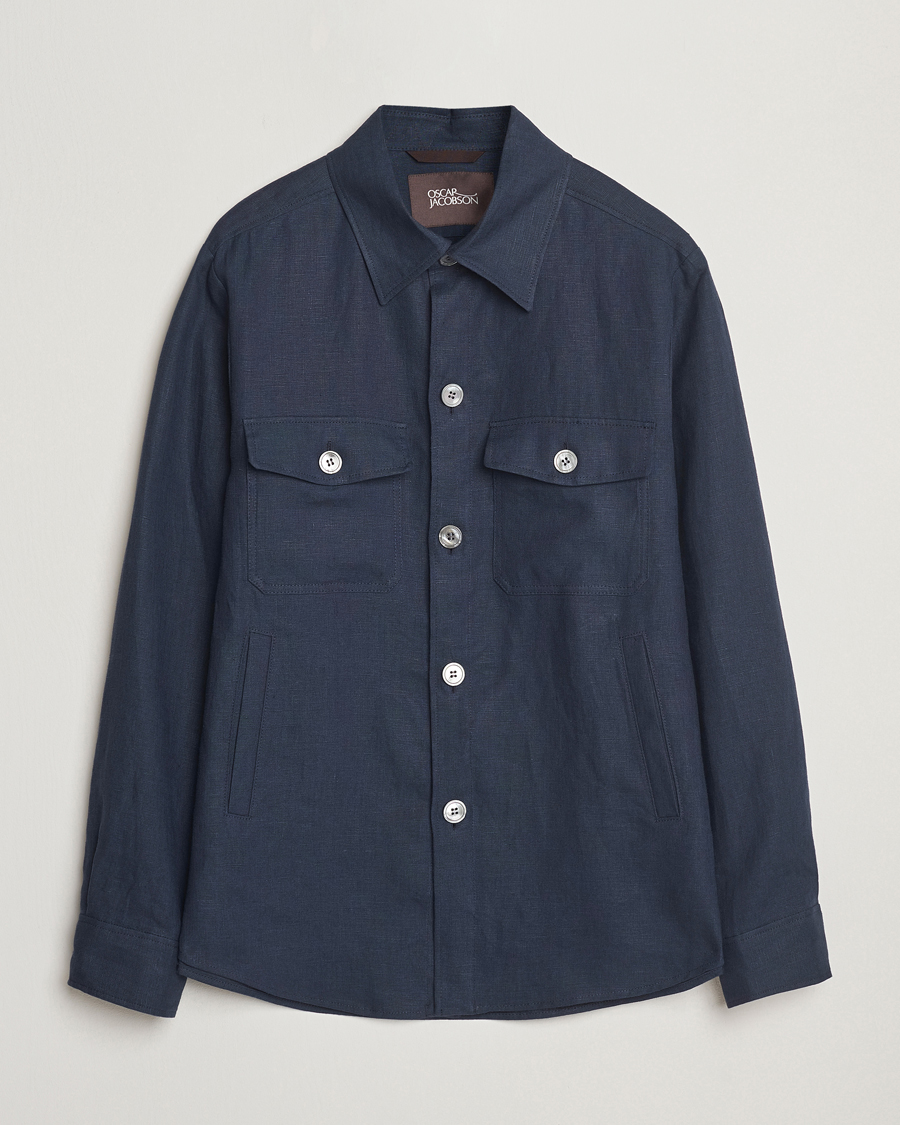 Hombres | Camisas | Oscar Jacobson | Maverick Linen Shirt Jacket Navy