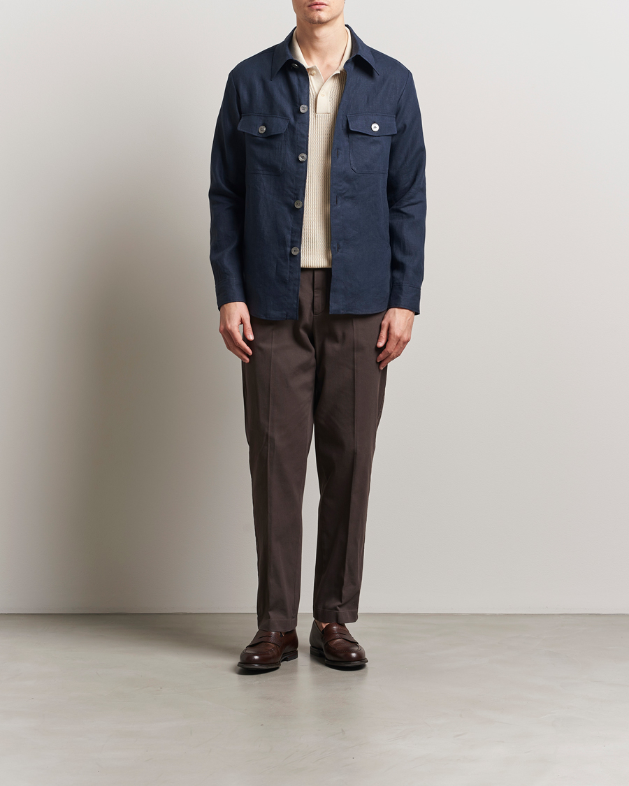 Hombres | Camisas | Oscar Jacobson | Maverick Linen Shirt Jacket Navy