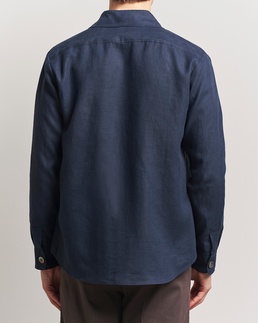 Hombres | Camisas | Oscar Jacobson | Maverick Linen Shirt Jacket Navy