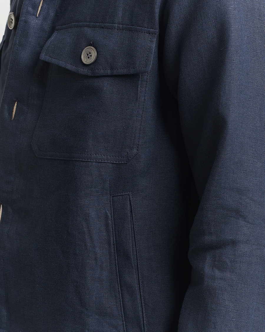 Hombres | Camisas | Oscar Jacobson | Maverick Linen Shirt Jacket Navy