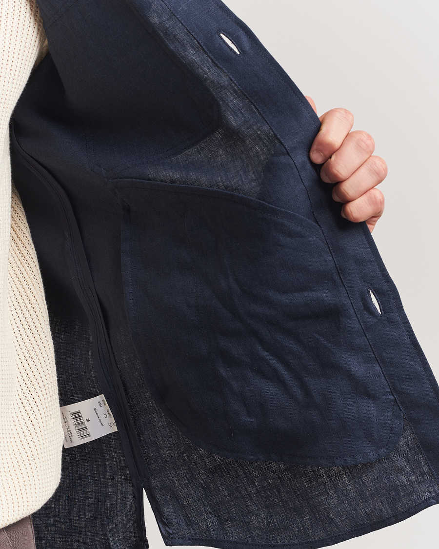 Hombres | Camisas | Oscar Jacobson | Maverick Linen Shirt Jacket Navy