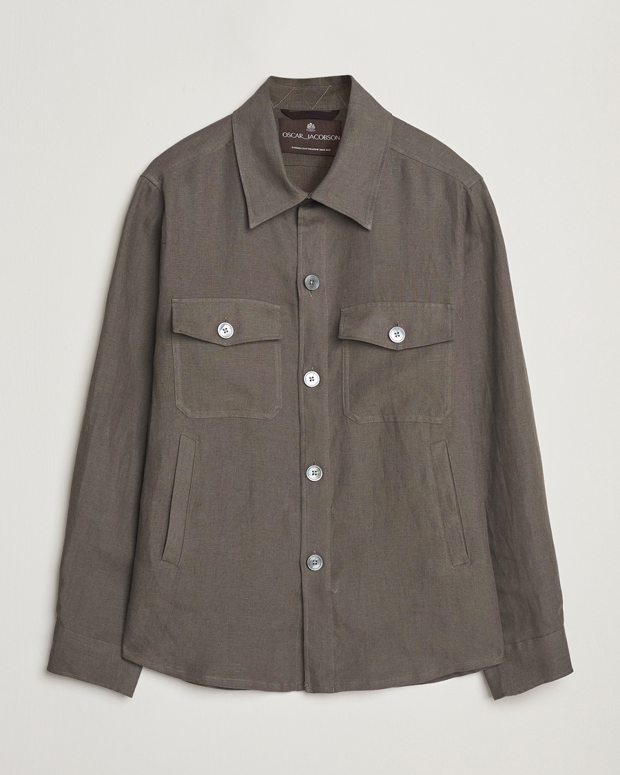 Hombres | Camisas | Oscar Jacobson | Maverick Linen Shirt Jacket Olive