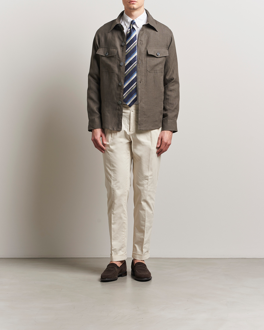 Hombres | Camisas | Oscar Jacobson | Maverick Linen Shirt Jacket Olive