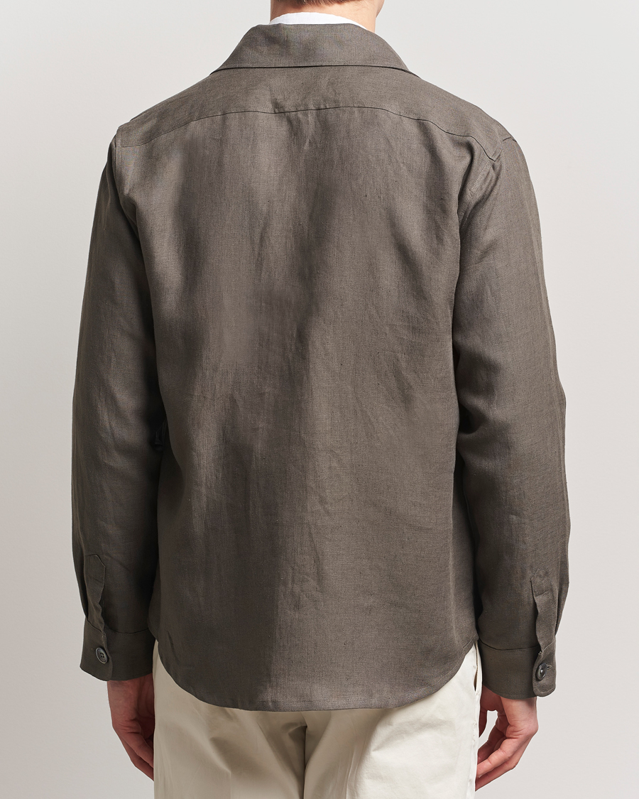 Hombres | Camisas | Oscar Jacobson | Maverick Linen Shirt Jacket Olive