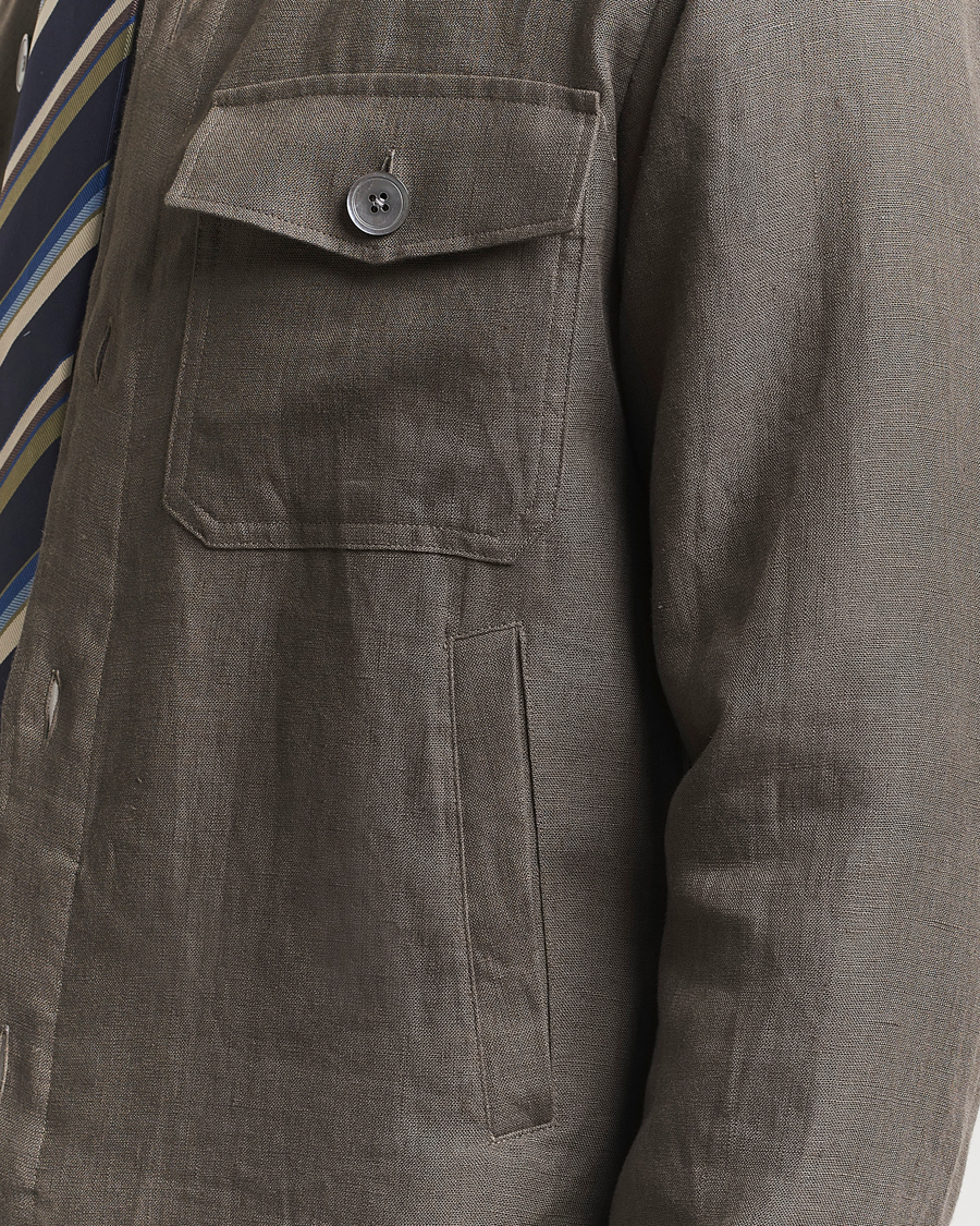 Hombres | Camisas | Oscar Jacobson | Maverick Linen Shirt Jacket Olive