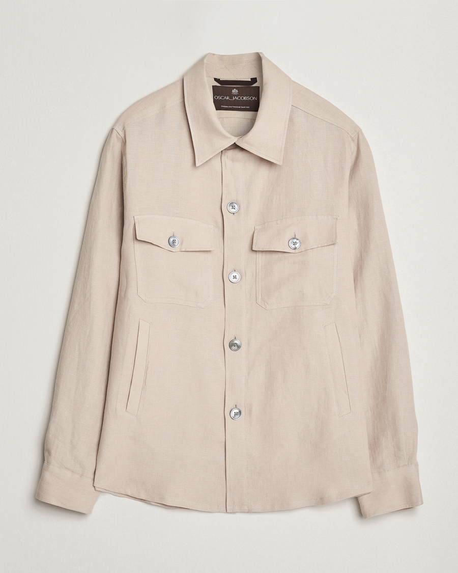 Hombres | Camisas | Oscar Jacobson | Maverick Linen Shirt Jacket White Grass