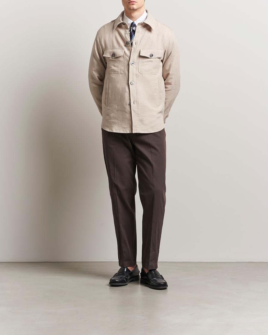 Hombres | Camisas | Oscar Jacobson | Maverick Linen Shirt Jacket White Grass